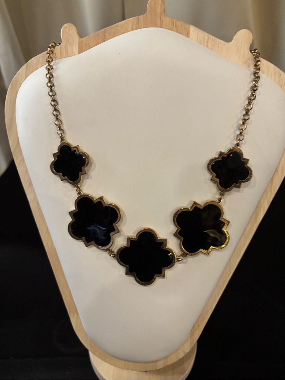Black & Gold Clover-Link Statement Necklace
